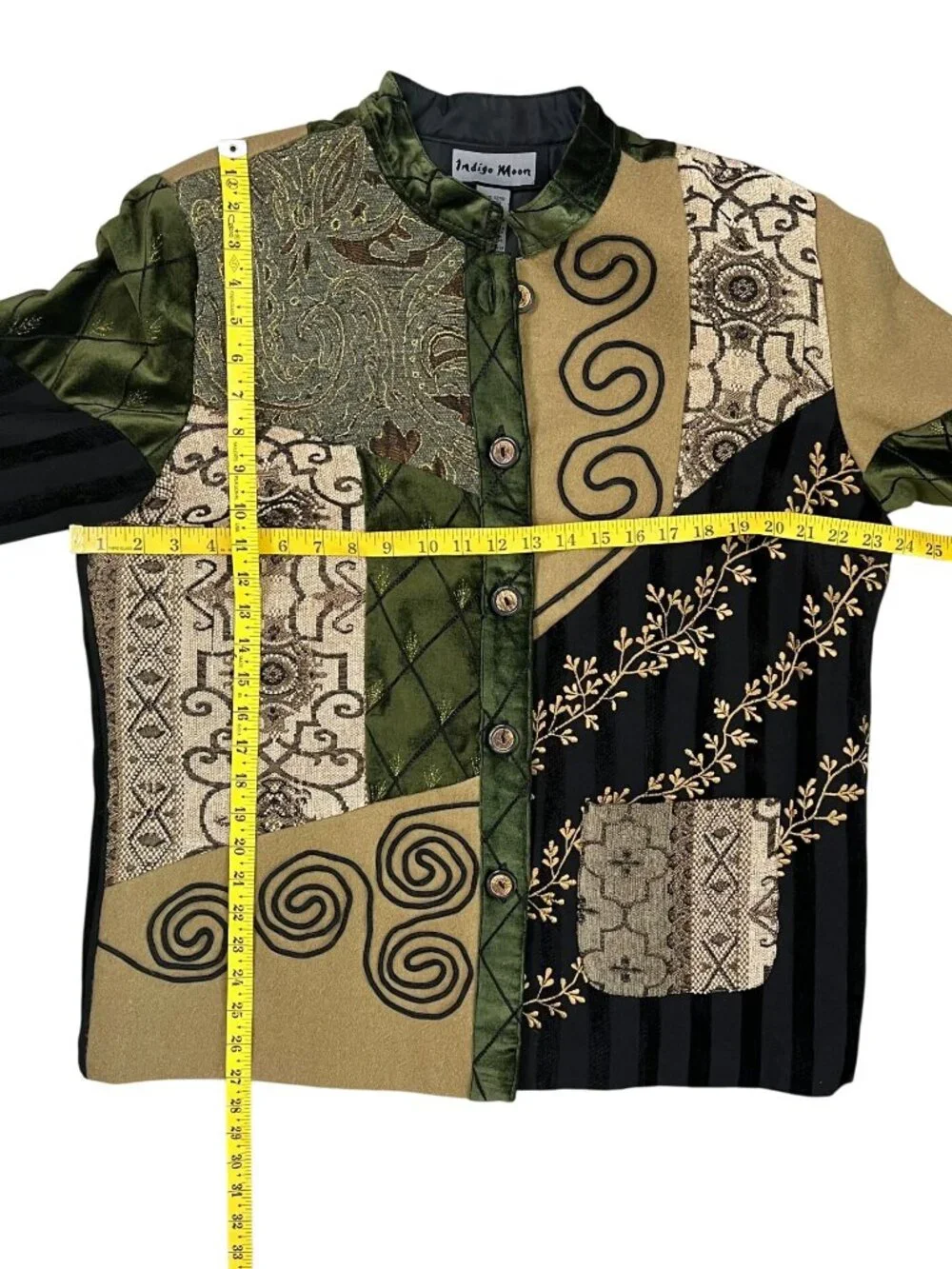 Indigo Moon Patchwork Wearable Art Jacket L Embroidered Fully Lined - Picture 10 of 11
